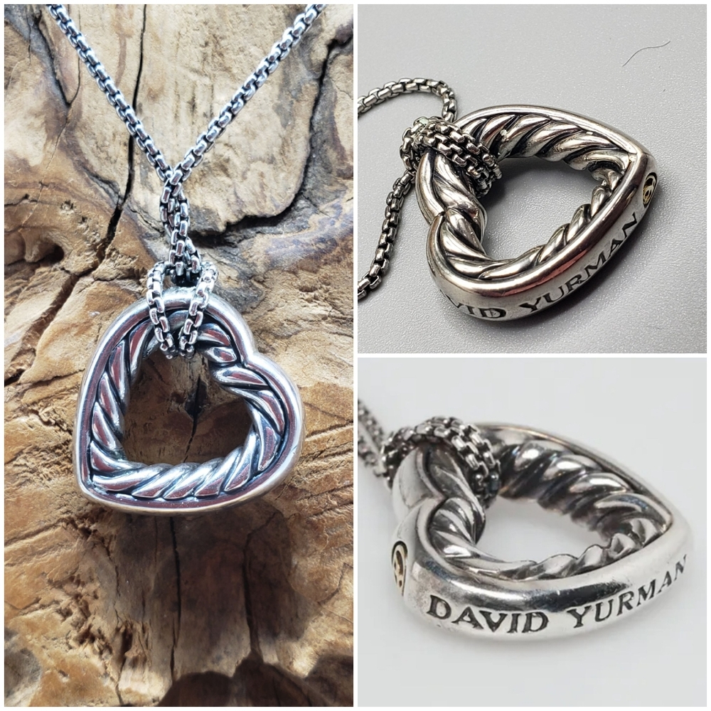 David Yurman Heart .925 Sterling Silver & 18K Engraved Logo Cable Design